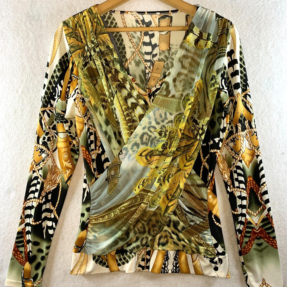 Y2K Women Mesh Faux Wrap Top Sz S/M Equestrian Loud Luxury Maximalist Mobwife